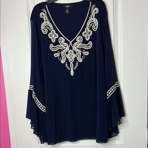 Navy Embroidered Women's Top